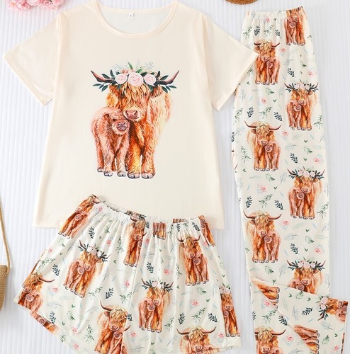 Printed round neck pajamas cow - neck,